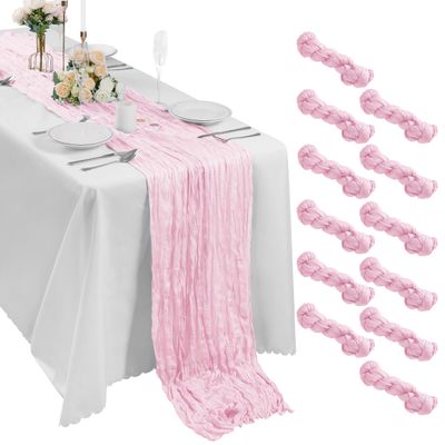 Bailarina 25 Pack Cheesecloth Table Runner 17x108 Inch Long Gauze Cheese Cloth 9ft Wrinkled Sheer Table Runner for Wedding Reception Birthday Party Table Decoration (Pink)