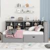 VilroCaz Modern Full Size Daybed with L-Shaped Bookcases, Solid Wood Daybed Sofa Bed Frame with 2 Drawers and USB Charging Ports for Office Living Room Bedroom, Maximize Space (Grey-HF) view 2