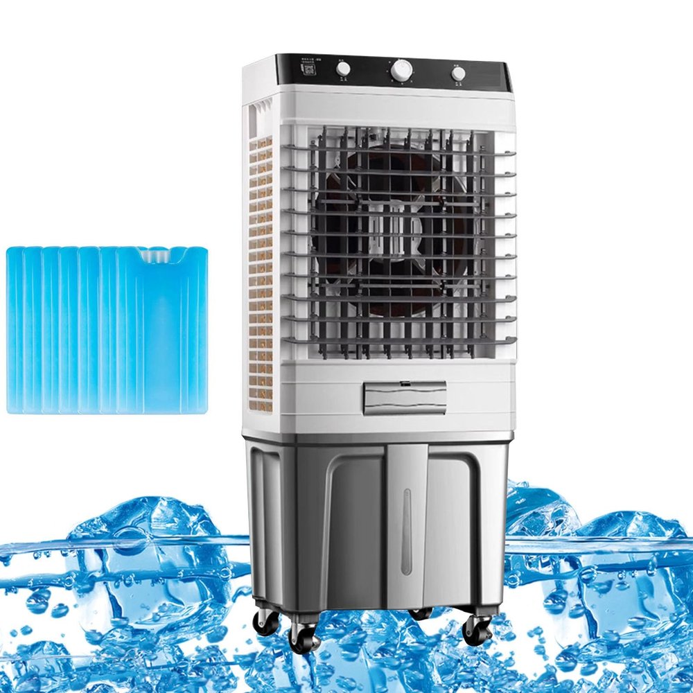 Commercial Evaporative Air Cooler Fan, 3 in 1 Air Conditioner, 50L Large Water Tank,Industry Humidifier, 3 Speeds Modes Room Cooler, 6 Ice Boxes