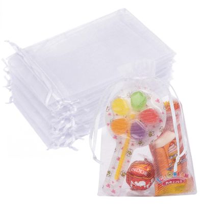 Crweety 50PCS White Organza Bags 4x6, Small Gift Bags Mini Cute Mesh Bag Drawstring Pouches Clear Goodie Baggies for Jewelry Candy Sachet Wedding Birthday Baby Shower Party Favors Halloween Christmas