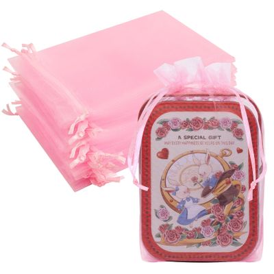 Crweety 50 Pcs Pink Organza Bags 6x9 Inch, Mesh Drawstring Pouch Bags for Valentine Gifts, Jewelry, Wedding Party Favors