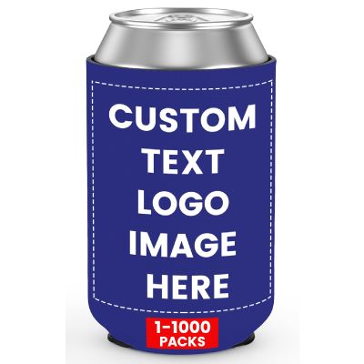 Custom Neoprene Can Cooler Sleeve 500 Pack Bulk Personalized Insulated Drink Holder for 12 Oz Cans and Bottles Wedding Bridal Shower Beach Decorations Birthday Party Favors, Navy Blue