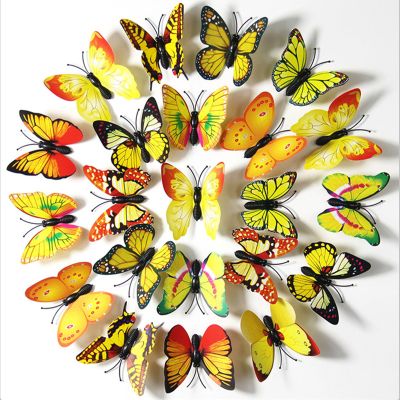 mozhixue 200PCS 3D Flying Butterflies Wall Decor Butterfly Stickers Butterfly Party Decorations for Birthday Shower Party Supplies Crafts Art (Yellow)