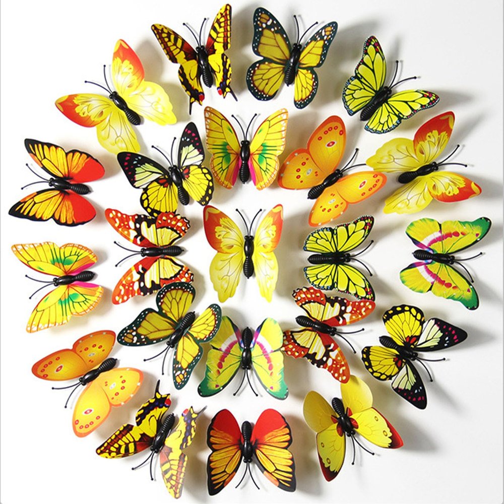 mozhixue 200PCS 3D Flying Butterflies Wall Decor Butterfly Stickers Butterfly Party Decorations for Birthday Shower Party Supplies Crafts Art (Yellow)