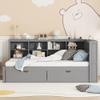 Wooden Twin Size DayBed Platform Bed with L-Shaped Headboard and Storage Shelf, Daybed Sofa Bed Frame with 2 Drawers and USB Charging Ports for Office Living Room Bedroom, Maximize Space (Grey-T5) view 3