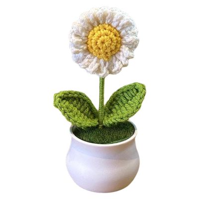 LAFANDE Crochet Flowers Potted, Knitted Plants Flower Potted, Cute Knitted Flower Ornament, Handmade Car Crochet Center Console Decoration, Desk Flowers Plant Decor