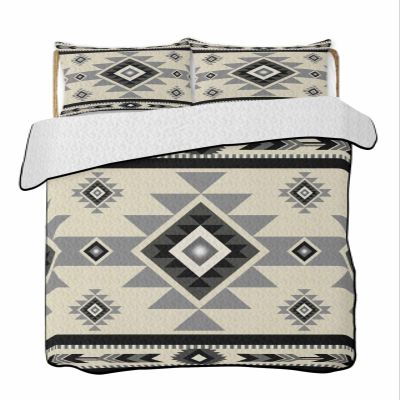 LEOKOTI Twin XL Quilt Sets with 2 Pillow Shams, Beige Black Southwest Lightweight Summer Quilts Twin XL Size, Western Geometric Abstract Ethnic Bedspreads Coverlet Bedding Set 3 Pieces for All Seasons