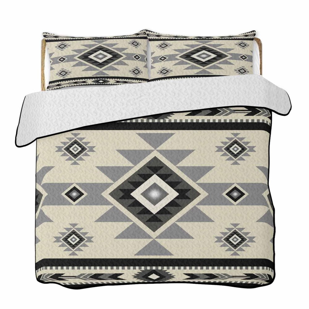 LEOKOTI Twin XL Quilt Sets with 2 Pillow Shams, Beige Black Southwest Lightweight Summer Quilts Twin XL Size, Western Geometric Abstract Ethnic Bedspreads Coverlet Bedding Set 3 Pieces for All Seasons