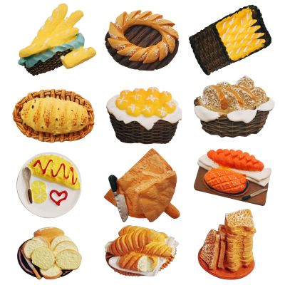 12pcs Resins Fridge Magnets Simulation 3D Food Refrigerator Sticker Bread Toasts Stick Magnetic Sticker Cute Bread Refrigerator Magnets for Home Kitchen(#1)