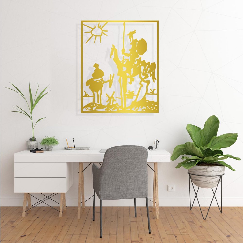 Abstract Metal Art Wall Decor,Don Quixote Metal Wall Art, Pablo Picasso Home Decor, Abstract Wall Decor for Living Room,Office,Bathroom (19" x 15"/47x39cm, GOLD)