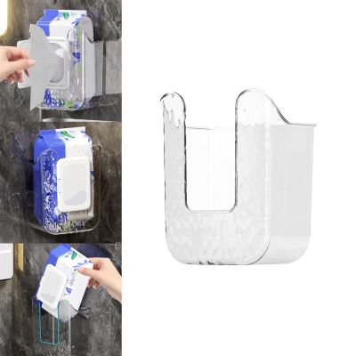 Kitchen Wipes Storage Box Wall Mounted No Punching Wipes Holder for Bathroom, Clear Toilet Wipes Container Tissue Storage Holder Box Wet Wipes Dispenser for Kitchen Bathroom Toilet