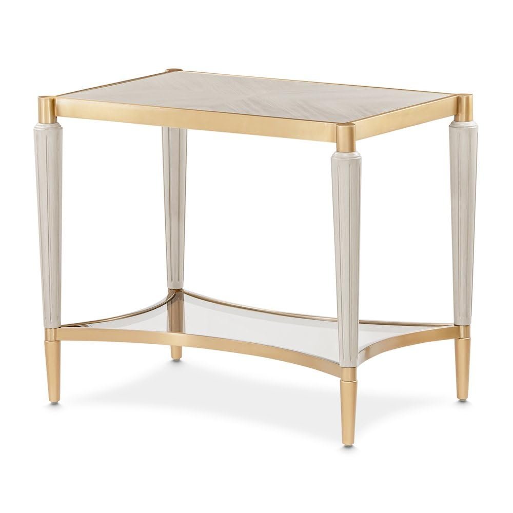 Michael Amini St. Charles Dove Gray End Table Solid and Manufactured Wood Poplar Solids Construction Single Piece Durable Design for Living Room and Bedroom Use