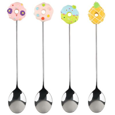 AUEAR, 4 Pack Cute Coffee Spoons Doughnut Stainless Steel Donut Teaspoons Dessert Cake Yogurt Ice Cream for Home Office Party Restaurant