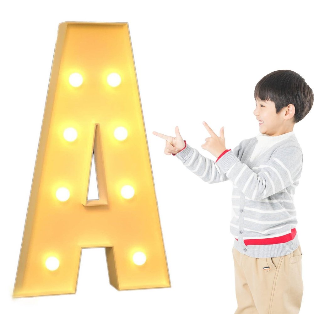 TQQEPOOL 26 Alphabet Light Up Letters Sign,Standing A - Z LED Letter Lights Sign for Birthday Anniversary Wedding Party Supplies(Color:A,Size:120cm)