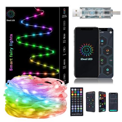 Lemical USB Smart Fairy String Lights 33FT 100 LED DIY Twinkle Lights with App & 40-Key Remote Control IP65 Waterproof 64 Scenes Music Sync RGB IC Lights for Bedroom, Christmas, Parties, Decoration