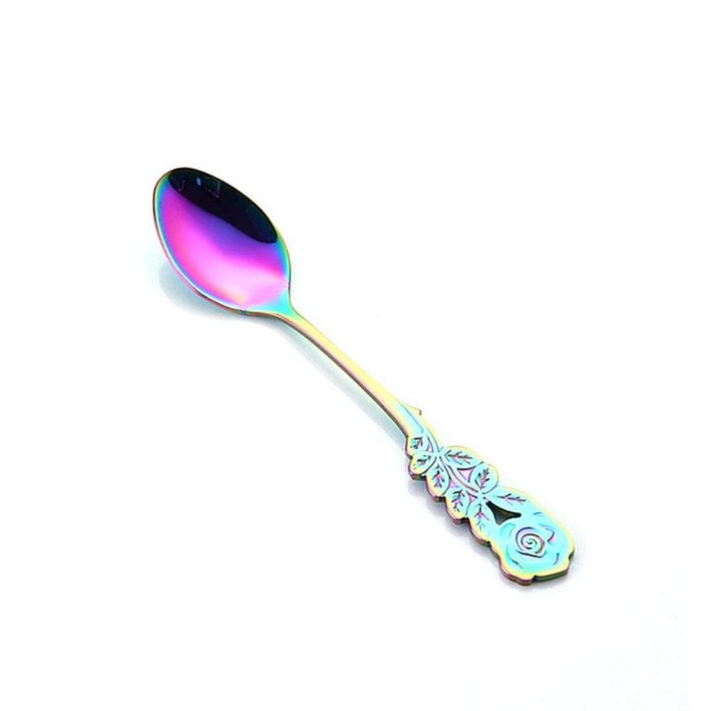SABALON Spoons Soup Spoons Dessert Spoons Lange Handgreep Mini Roestvrij Staal Rose Koffie Lepel Roer Lepel Theelepeltje Kleine Ice Cream Dessert Lepels Serving Spoons(Color:D), 1 pcs