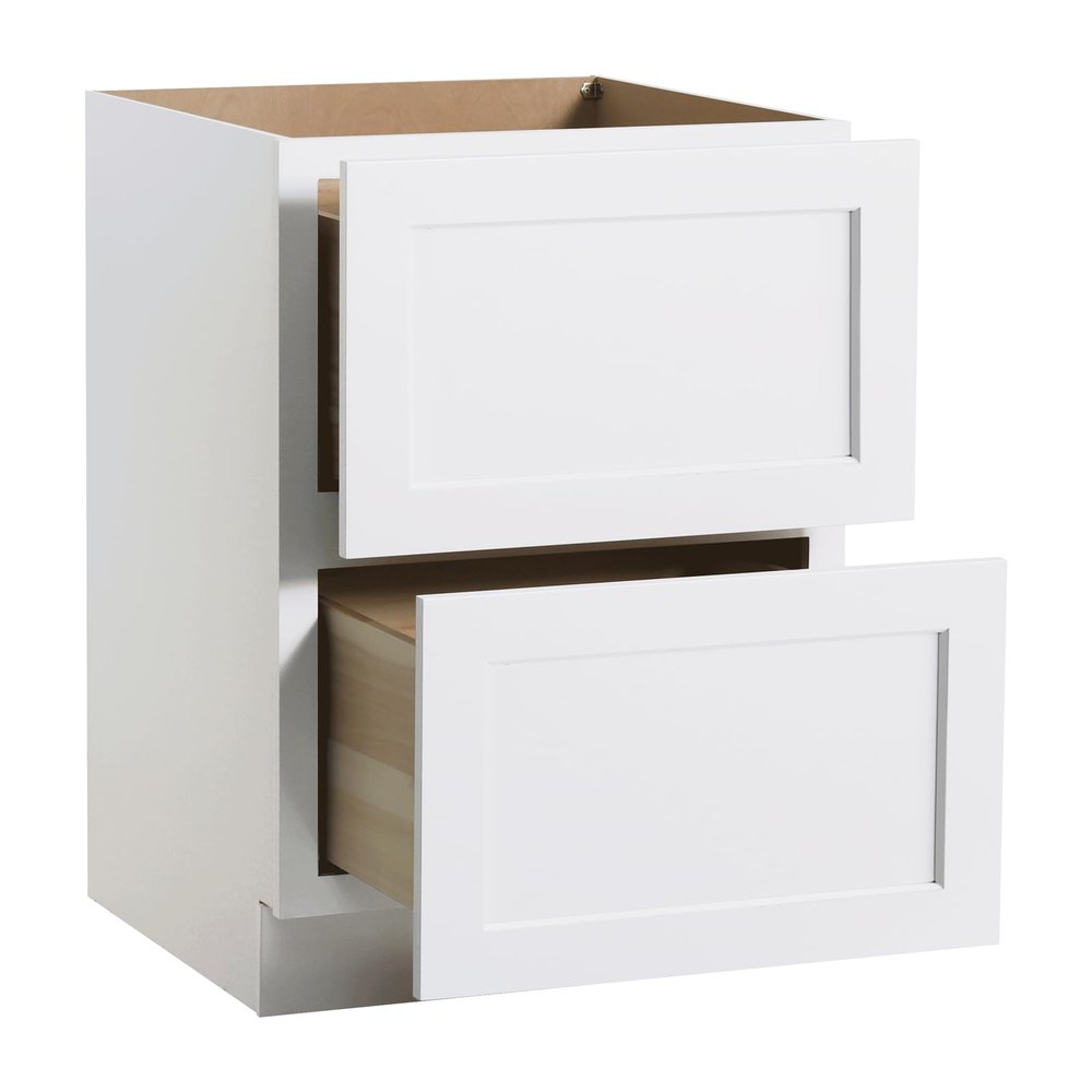 CozyHommie Shaker Style Solid Wood Frame RTA Drawer Cabinet with 2 Drawers  Versatile Kitchen Base Cabinet, Standalone or Modular Design (White, 36" Width x 24" Depth x 34 1/2" Height)