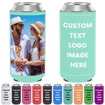 Custom Slim Can Cooler Sleeve Neoprene Can Cooler Bulk Personalized Aquamarine Collapsible Insulated Drink Holder for Anniversary Wedding Birthday Gifts Party Favors(150 Pack)