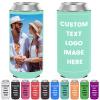 Custom Slim Can Cooler Sleeve Neoprene Can Cooler Bulk Personalized Aquamarine Collapsible Insulated Drink Holder for Anniversary Wedding Birthday Gifts Party Favors(150 Pack) view 1
