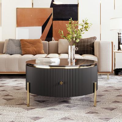 31.5'' Modern Round Coffee Table with 2 Large Drawers Storage Accent Table for Living Room(31.5'')