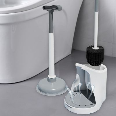 Deluxe Toilet Brush with Toilet Plunger Modern Compact Toilet Cleaning Brush Long Flexible Bristles Strong Cleaning Power Suitable for Bathroom Cleaning