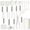 LIANYU 15 Pcs Cooking Kitchen Utensils Set with Holder, Silicone Kitchen Gadgets with Stainless Steel Handle, Heat Resistant Spatula Tools, Brush Spoon Tong Whisk Ladle Turner for Cookware, White view 1