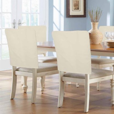 Anzona Cream Beige Chair Back Covers for Dining Room, Farmhouse Solid Cream Color Linen Polyester Back Chair Protector, Rustic Modern Art 8 Pcs Scratchproof Chair Back Cover for Party, 20 x 19 Inches