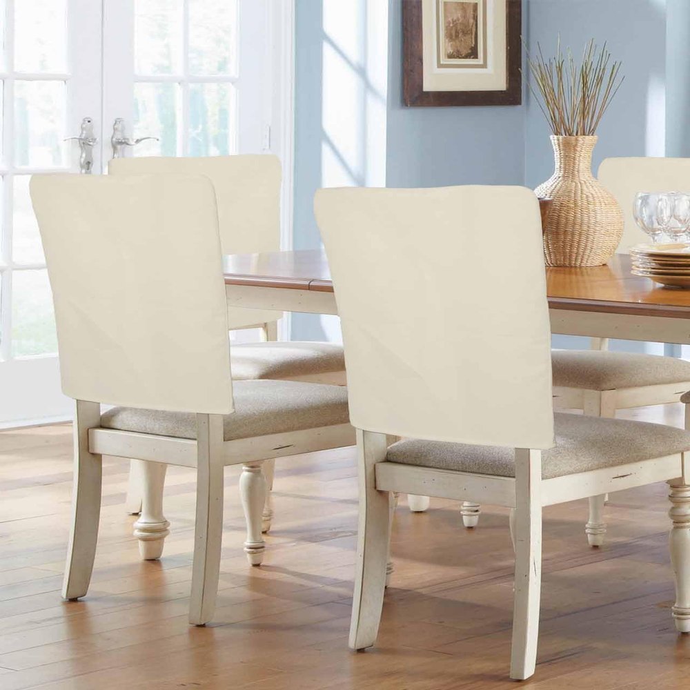 Anzona Cream Beige Chair Back Covers for Dining Room, Farmhouse Solid Cream Color Linen Polyester Back Chair Protector, Rustic Modern Art 8 Pcs Scratchproof Chair Back Cover for Party, 20 x 19 Inches
