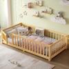 ACQCA Twin Size Floor Bed with Fence and Lockable Door, Wood Montessori Bed Frame with Slat Support for Kids,Boys,Girls,Easy Assembly, Natural view 1