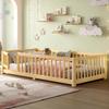 ACQCA Twin Size Floor Bed with Fence and Lockable Door, Wood Montessori Bed Frame with Slat Support for Kids,Boys,Girls,Easy Assembly, Natural view 3