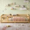 ACQCA Twin Size Floor Bed with Fence and Lockable Door, Wood Montessori Bed Frame with Slat Support for Kids,Boys,Girls,Easy Assembly, Natural view 4