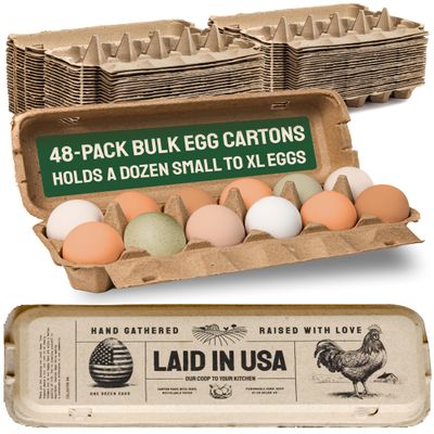 Hatortempt Reusable Paper Pulp Egg Cartons - 48-Pack, 12-Count - Pre-Printed Cartons for Date Labeling - Versatile Egg Baskets for Market & Home - Biodegradable Bulk Packs for Easy Transport