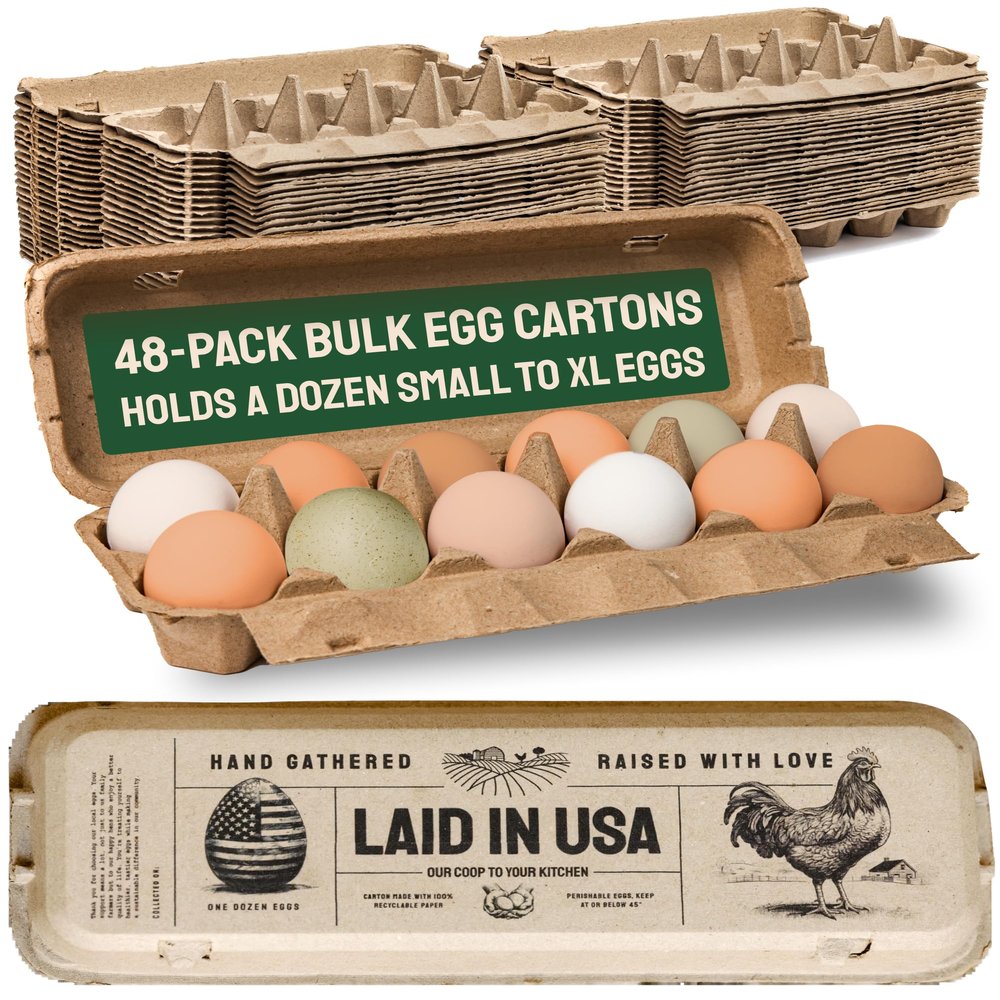 Hatortempt Reusable Paper Pulp Egg Cartons - 48-Pack, 12-Count - Pre-Printed Cartons for Date Labeling - Versatile Egg Baskets for Market & Home - Biodegradable Bulk Packs for Easy Transport
