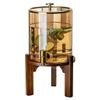 CAKERS Large Capacity Beverage Dispenser|Water Dispenser With Leak-Free Spigot|Wide Mouth Easy Filling Juice Dispenser|Glass Drinks Dispenser For Juice,Beer,Punch,Iced Tea,Amber Color 3.5L,Wood Base view 1