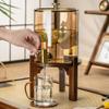 CAKERS Large Capacity Beverage Dispenser|Water Dispenser With Leak-Free Spigot|Wide Mouth Easy Filling Juice Dispenser|Glass Drinks Dispenser For Juice,Beer,Punch,Iced Tea,Amber Color 3.5L,Wood Base view 4