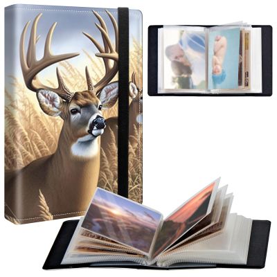 BPQOJB Small Photo Album 4x6 inch 120 Pockets Photos Pu Leather Cover Photo Albums With Elastic Band Design Cute Photo Album For Family Wedding Anniversary Travel - Deer