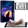 BPQOJB Small Photo Album 4x6 inch 120 Pockets Photos Pu Leather Cover Photo Albums With Elastic Band Design Cute Photo Album For Family Wedding Anniversary Travel - Cat under the Galaxy Moon view 1