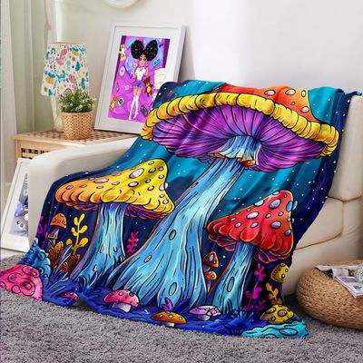 Cartoon Mushroom Blanket Colorful Mushroom Throw Blanket for Kids Cute Mushroom Girls Blanket Soft Warm Blanket for Girls Boys Large Blanket for Bed Couch, Throw Size 50" x 60" (130 x 150 cm)