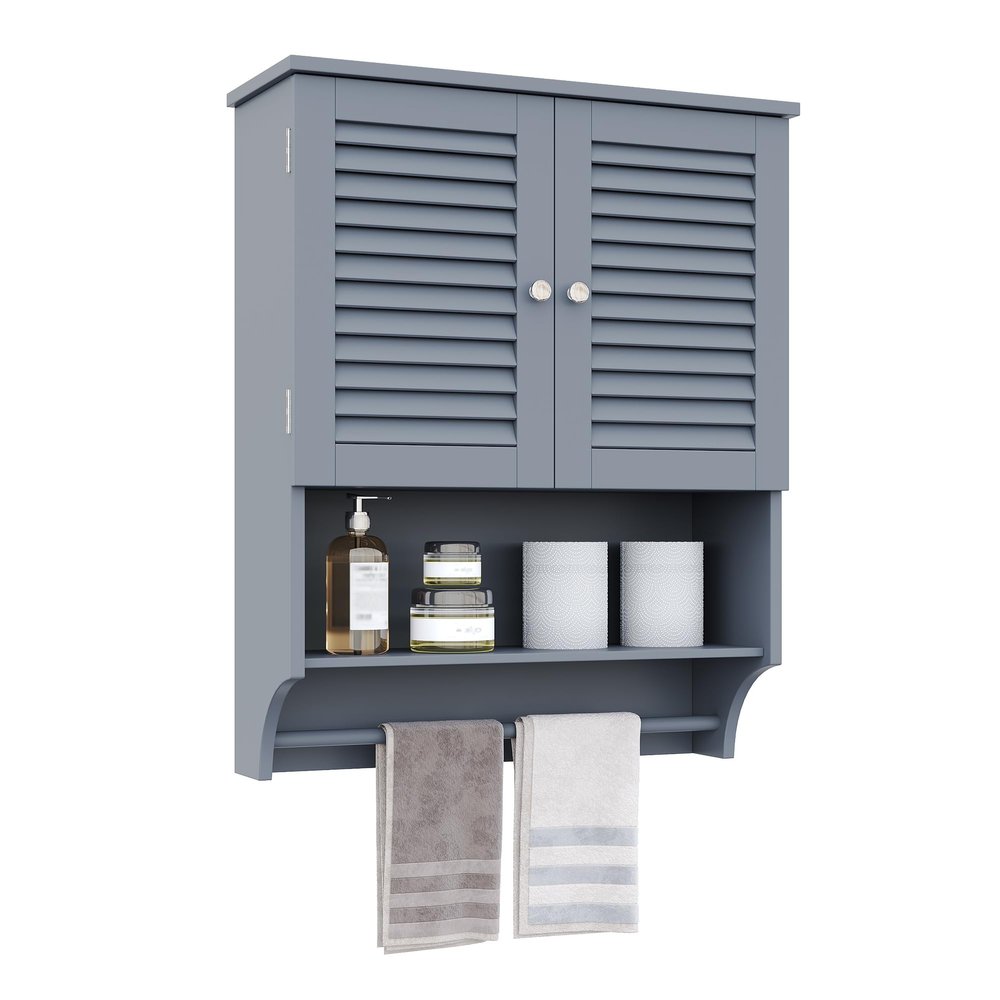 ChooChoo Bathroom Wall Cabinet with Towels Bar, 23.6" L x7.9 W x27.5 H MDF Material Medicine Cabinet, 2 Doors Over The Toilet Space Saver Storage Cabinet with Large Space, Grey
