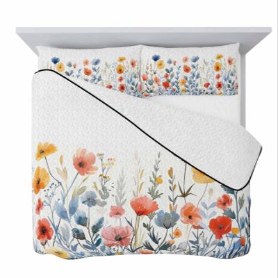 Twin XL Size Quilt Set,Summer Botanical Country Floral Lightweight Bedspread Coverlet Set Soft Microfiber Summer Quilt with 2 Pillow Shams,Pastoral Flowers on White 3 Piece Comforter Bedding Set