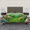 HOBBOY Cartoon Kids Duvet Cover Floral Bedding Set 3 Piece Green Grass Yellow Sunflower Pink Daisy Print Duvet Cover Set 2 Pillowcases Twin view 3