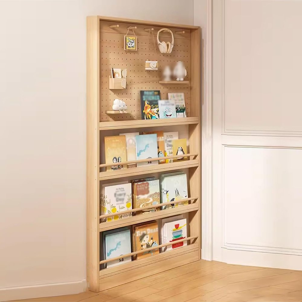 Gtzly Toddler Bookshelf, 4-Tier Kids Bookshelves with Pegboards for Wall Display in Bedroom Study Room Playrooms Nursery for Infants Baby Young Children(Size:100 * 10 * 178cm/39.3 * 3.9 * 70in)