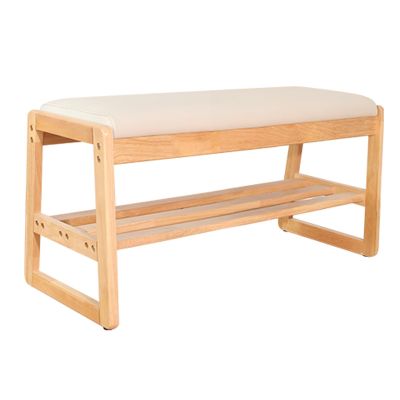 EKDJSN Entryway Bench, Bench with Shoe Storage, Shoe Rack Bench with Storage, Shoe Storage Bench with Padded Cushion and Open Shelves, Ideal for Living Room(Color:Wood Color,Size:31.4in/80cm)
