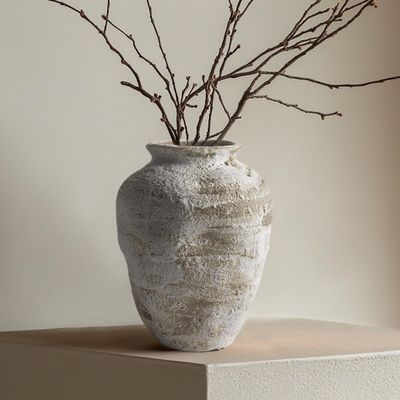 DIF DECO Ceramic Farmhouse Vase Rustic Decor,Pottery Decorative Flower Vases for Home Decor,Boho Vase for Table, Living Room,Bathroom,Shelf,Mantel Decoration,7.7 inch