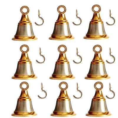 Solid Brass Pooja Bells with J Hook Home Decor Christmas Bells Wall Hanging Jingle Bell Ornaments New (6, Golden & Silver Bell 2 INCH)