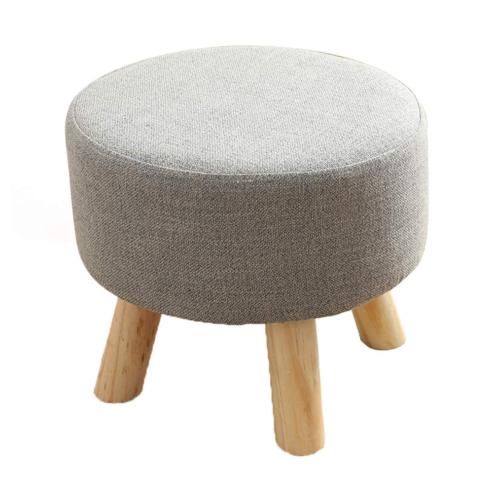 Linen Round Ottoman,Footrest Ottomans Modern Foot Stool,with Solid Wood Leg,Soft Compact Padded Stool,for Living Room Bedroom,Decorative Furniture,Green (Gray)