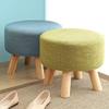 Linen Round Ottoman,Footrest Ottomans Modern Foot Stool,with Solid Wood Leg,Soft Compact Padded Stool,for Living Room Bedroom,Decorative Furniture,Green (Gray) view 4