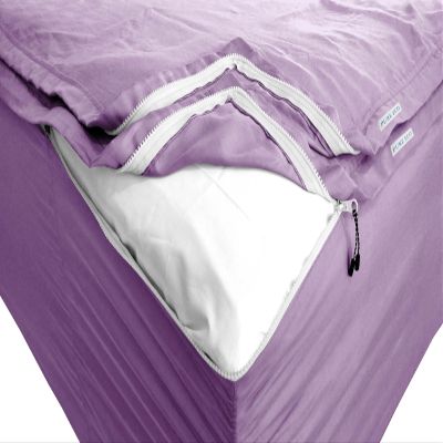 Pure Eco Zip On Fitted Sheet Queen Size (60X80) + 10 Inch Deep Pockets - Includes 2 Zip-On Sheets & 1 Fitted Sheet Base - Queen Size Zipper Fitted Sheets - Cotton 600 TC Fitted Sheet - Lilec
