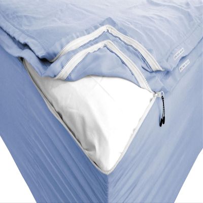 Pure Eco Zip On Fitted Sheet Cal King (72X84) + 10 Inch Deep Pockets - Includes 2 Zip-On Sheets & 1 Fitted Sheet Base - Cal King Size Zipper Fitted Sheets - Cotton 600 TC Fitted Sheet - Sky Blue