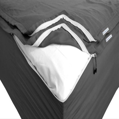 Zip On Fitted Sheet Cal King (72X84) + 12 Inch Deep Pockets - Includes 2 Zip-On Sheets & 1 Fitted Sheet Base - Cal King Size Zipper Fitted Sheets - Soft Cotton 600 TC Fitted Sheet - Dark Grey